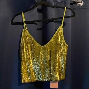 NWT Revolve / LE SUPERBE Lila Sequin Cami Tank Top Gold Green Party! Size Medium